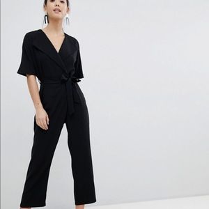 ASOS DESIGN Petite wrap jumpsuit with self belt